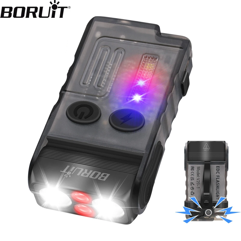 

BORUiT V20 EDC Keychain Flashlight Portable Mini Torch Type-C Rechargeable Work Light With Magnet Clip Emergency Pocket Lantern