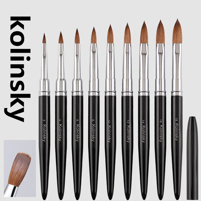 1 pz manico nero Kolinsky capelli pennello per nail art gel UV acrilico penna per intaglio pennello polvere liquida strumenti di disegno per pittura per unghie fai da te