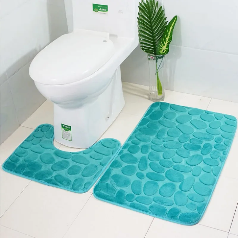 Simple Embossed Goose Egg Stone Pattern Toilet Gray Two-piece Set with Water Absorbing and Anti Slip Carpet Floor Mat