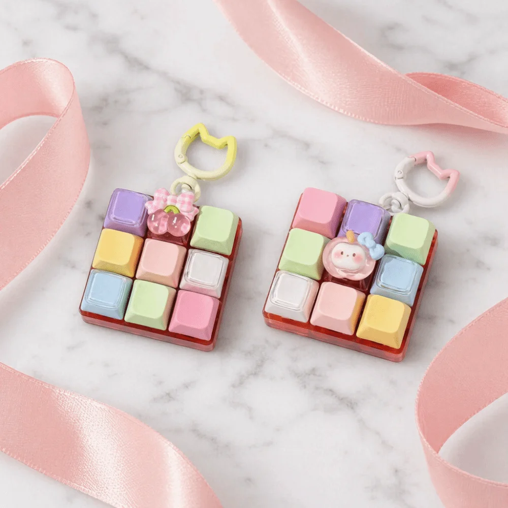 Relaxing DIY Keyboard Fidget Keychain Keys Button Pass The Time Finger Keyboard Cap 9Keys Keycap Clicker Relief Stress