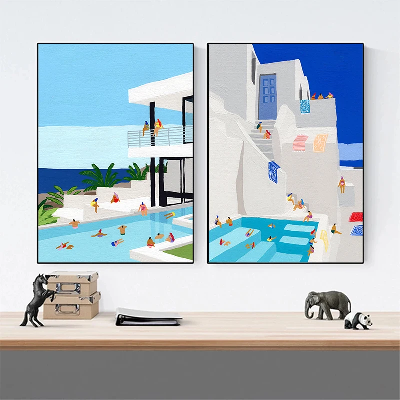 Minimalist Pool Party Various Styles of Pools Swimming Poster Canvas Painting Wall Art Picture Home Decor Personalized Gift