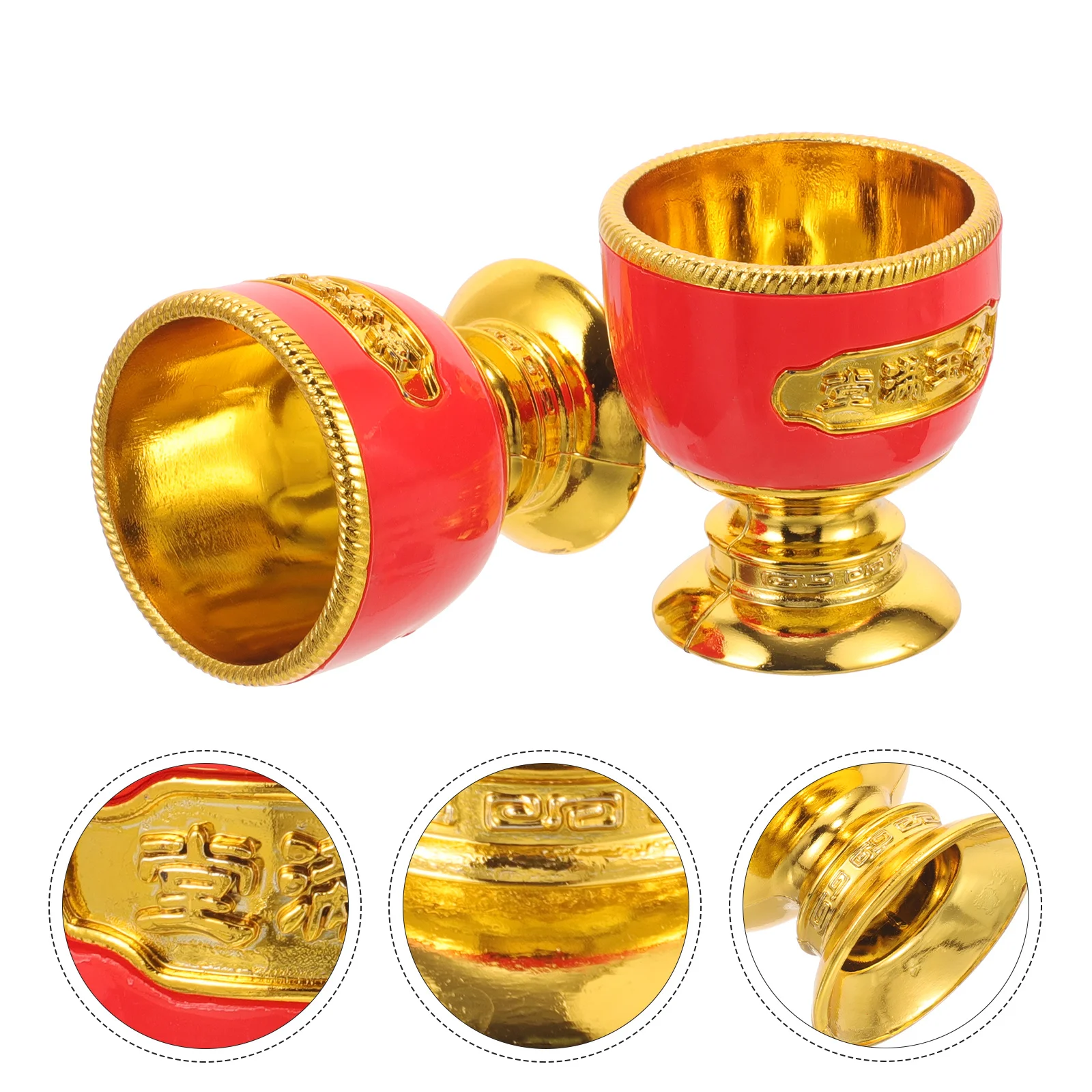 

6pcs Gilded Highfooted Cups Exquisite Brass Offering Set Multi-Function Desktop Reusable Cup For Home Office