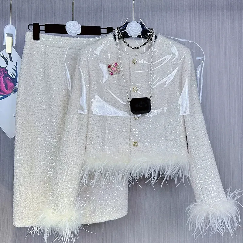 

New women's outfit - short jacket + short skirt two-piece set of solid color fashionable ladies' suit