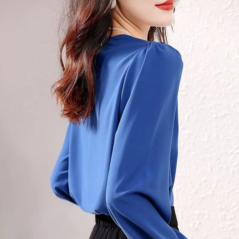 Casual Solid Color Fashion Round Neck Shirt Korean Straight All-match Spring Autumn New Chic Button Patchwork Long Sleeve Blouse