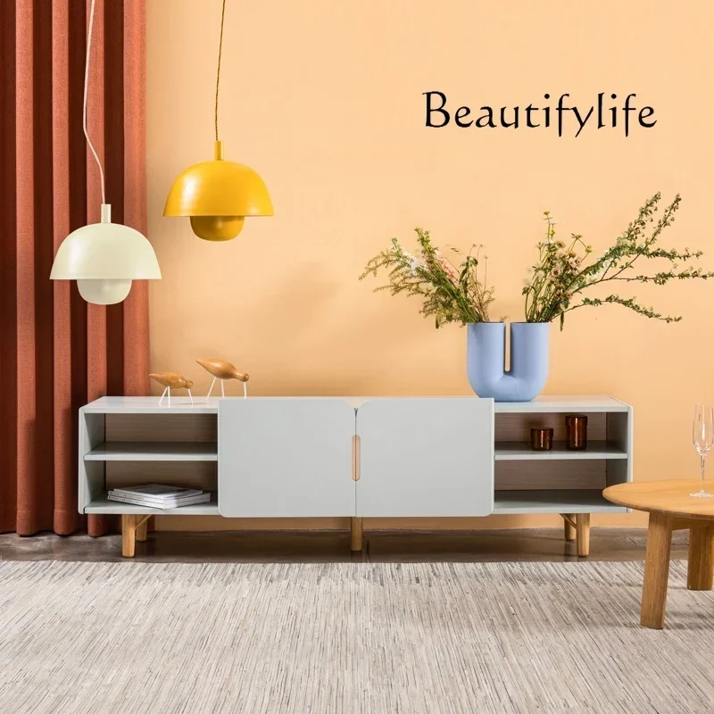 XB SS Modern Simple TV Cabinet Niche Morandi Pink Small Apartment Living Room Storage Locker