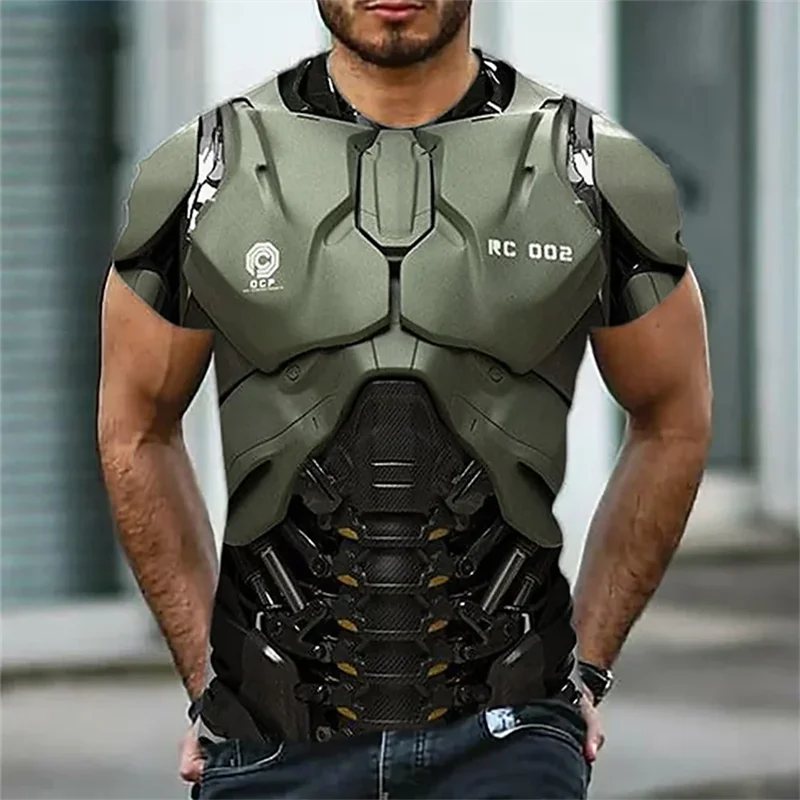 Oversized Men's T-shirt Fashion 3d Armor Short Sleeve Metal Style Print Tops Casual Personality T Shirts Men Clothing Streetwear