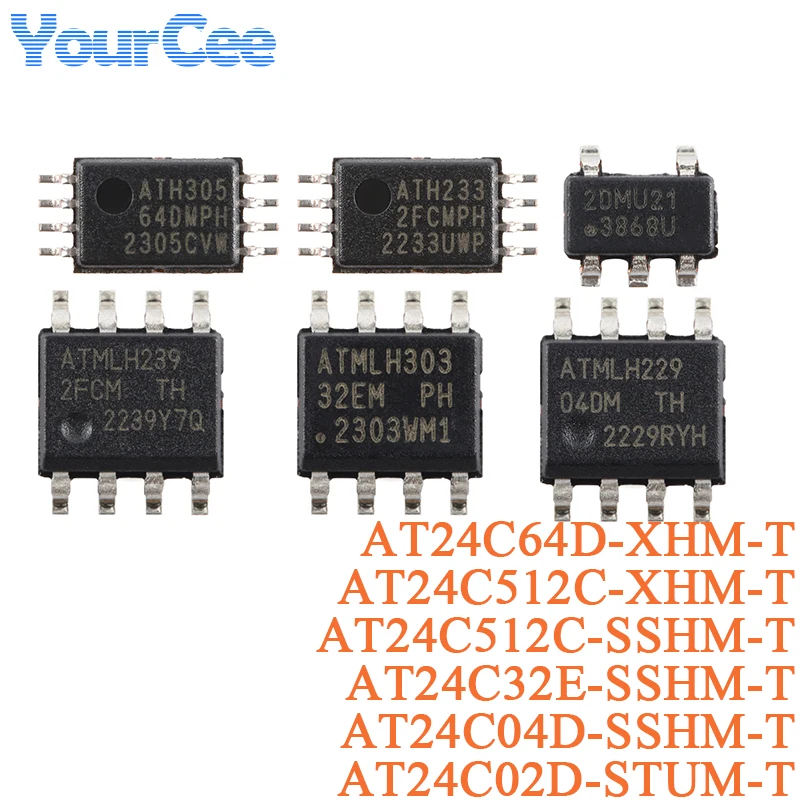 5Pcs AT24C02D-STUM-T SOT-23-5 AT24C64D AT24C512C TSSOP-8 AT24C512C AT24C32E AT24C04D SOIC-8 64Kb 512Kb 32Kb 4Kb 2Kb I2C IIC