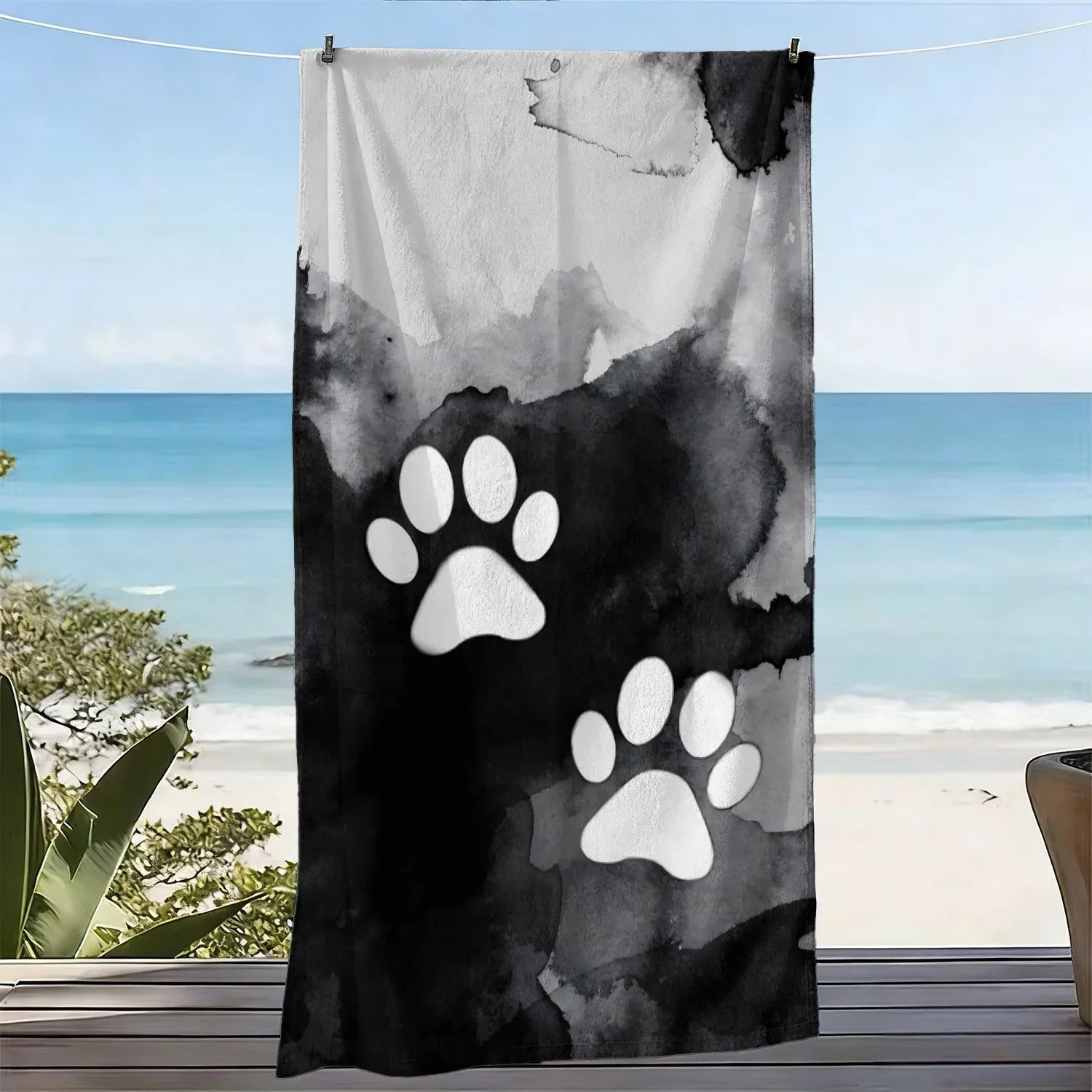 Dog Paw Print Beach Towel Tropical Ocean Paw Print Pet Lover Gift Bath Mat Beach Resort Wear