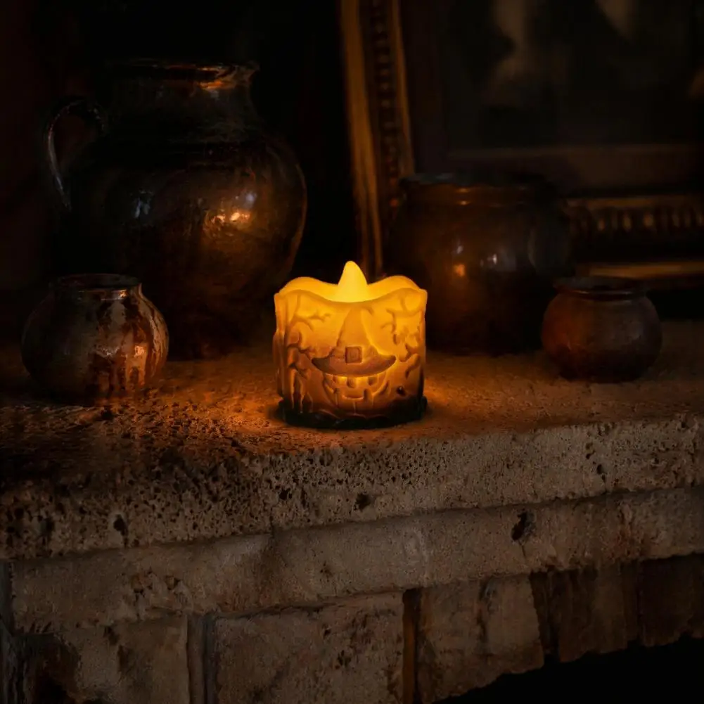 Durable Enamel Pumpkin Light Hollow Relief Pumpkin Light Halloween Led Pumpkin Candle Flameless Tealight Embossed Resin Lantern