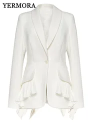 YERMORA Pleated Pocket Elegant Blazer For Women Lapel Long Sleeve Fashion Tide Loose Fit Jacket Spring Autumn 2025 New A176
