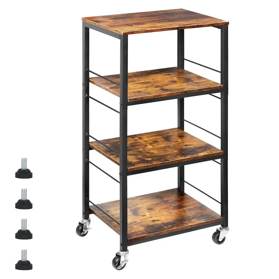 

Rolling Kitchen Cart Industrial Serving Cart 4 Tier Wood Utility Island on Wheels Rolling Bar Cart with Storage Farmhouse Micro