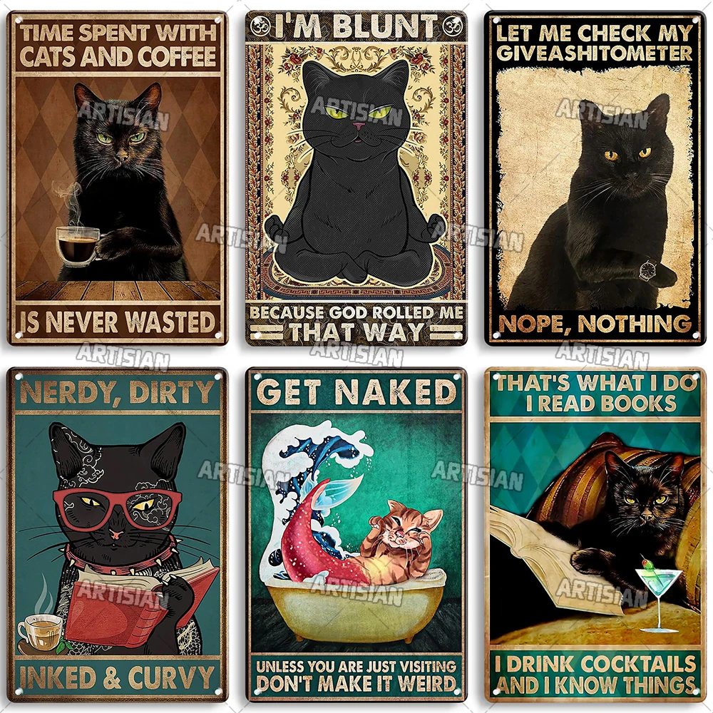 Artisian Cat Metal Sign Bathroom Tin Plate Washing Room Decorative Plaque Wall Decor Garage Bar Pub Club Hotel Cafe Kitchen Home — zdjęcie 4