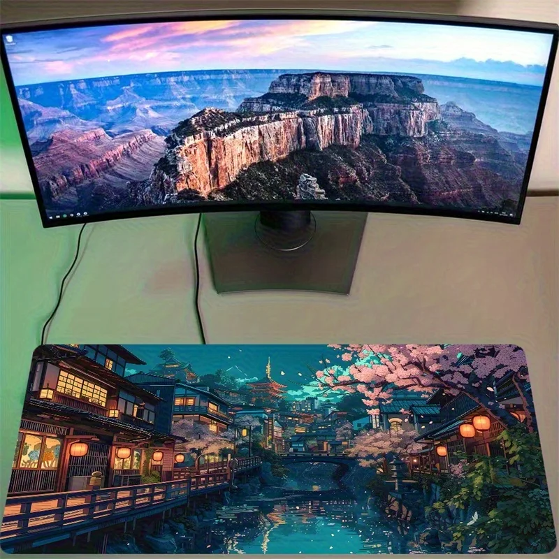 

Japanese City Night Mouse Pad XXL Gaming Desk Mat Rubber Non Slip Base Mousepad for PC Laptop Keyboard