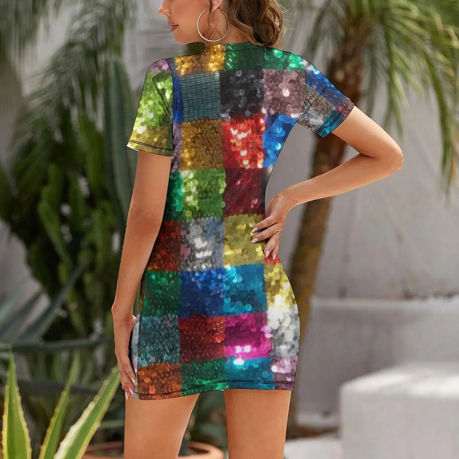 Customization Sequins disco ball glitter party Patchwork sparkly 70s funky unicorn checkered squares colorful quilt patter Short