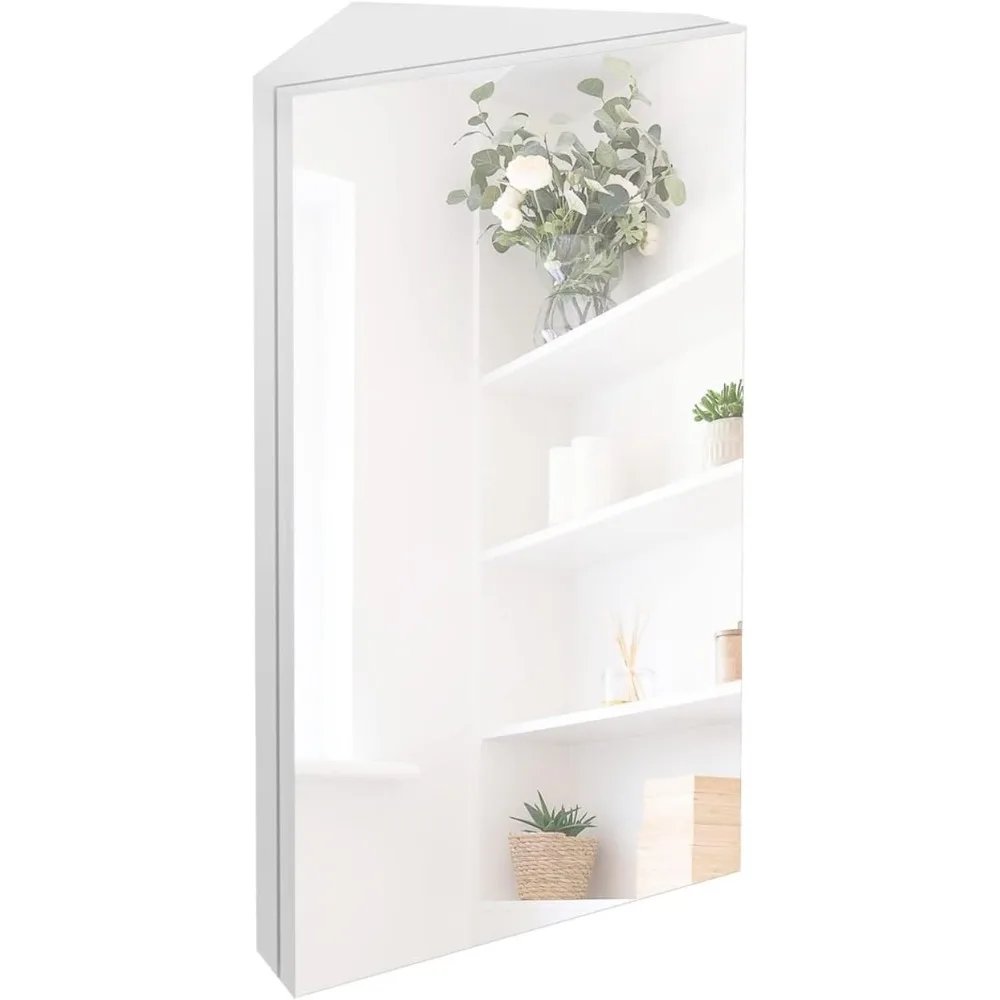 

24" Bathroom Corner Medicine Cabinet W/Mirror, Single Door Bathroom White Wall Mount Mirror Cabinet