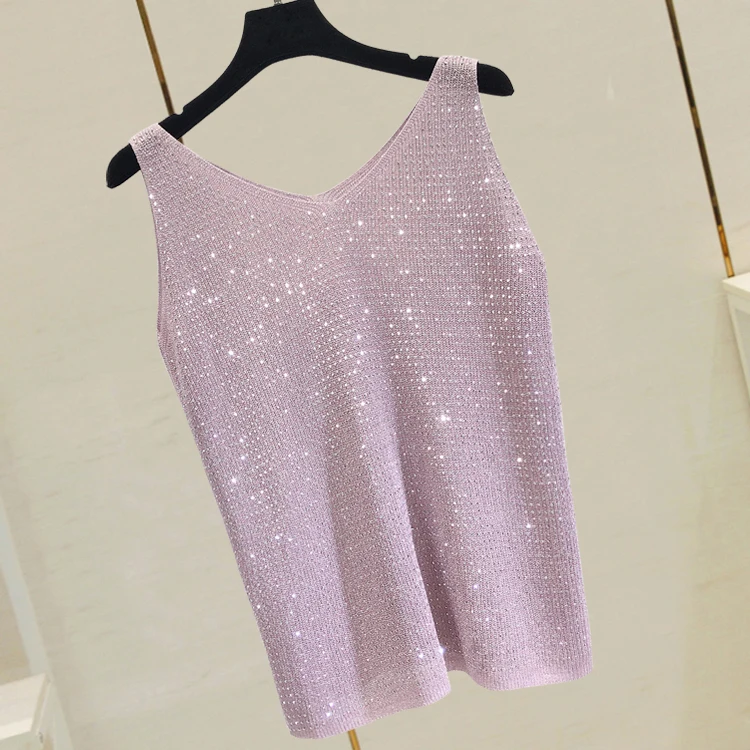 Summer New Fashion Camisole Tanks T Shirts Women Heavy-duty Ironing and Drilling Knitting Tops Y2k Top