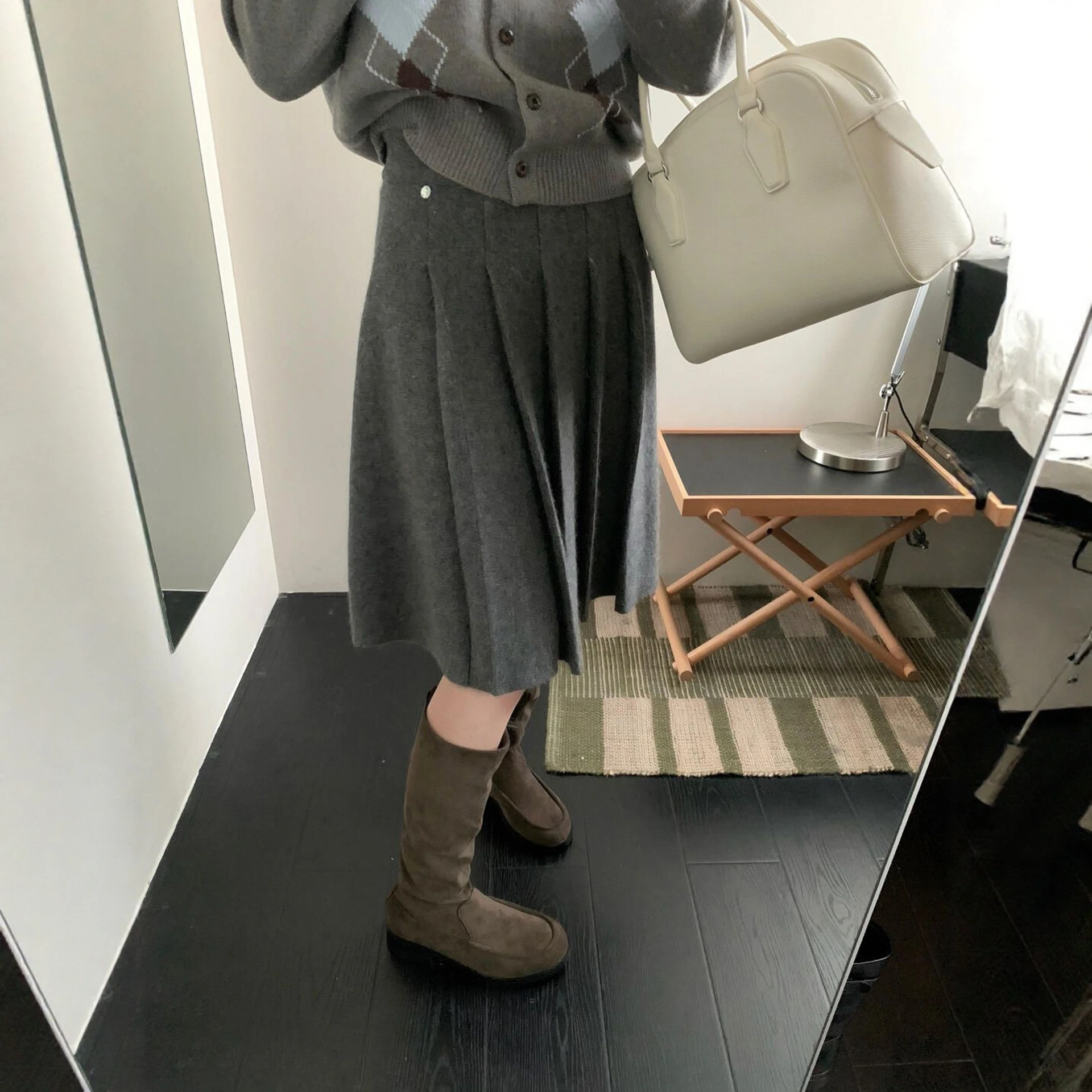 

Модная юбка трапециевидной формы, женская плиссированная юбка с высокой талией, утягивающая юбка-миди, корейская юбка из полиэфирного волокна