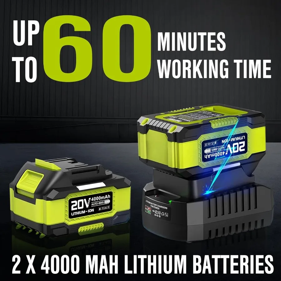 منفاخ أوراق شجر لاسلكي 20 فولت منفاخ أوراق كهربائي قوي مع بطاريات 2 × 4.0 أمبير وشاحن توربو متغير السرعة حتى 550 درجة مئوية و #2