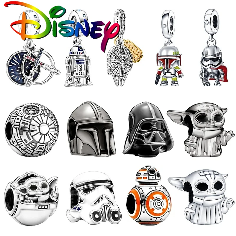 ديزني ستار Warsries بلاتا دي لي 925 الفضة ماندالوريان خوذة سحر الخرز صالح الأصلي سوار قلادة دلاية مجوهرات هدية