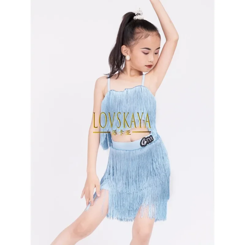 

Hanging tassel training suit dance performance suit Latin dance suit girl's new summer children's clothing