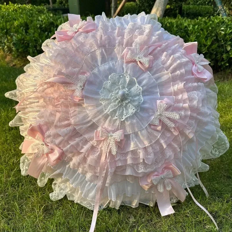 Handmade pink and white butterfly umbrella handmade lolita umbrella Lolita tea party photo shade