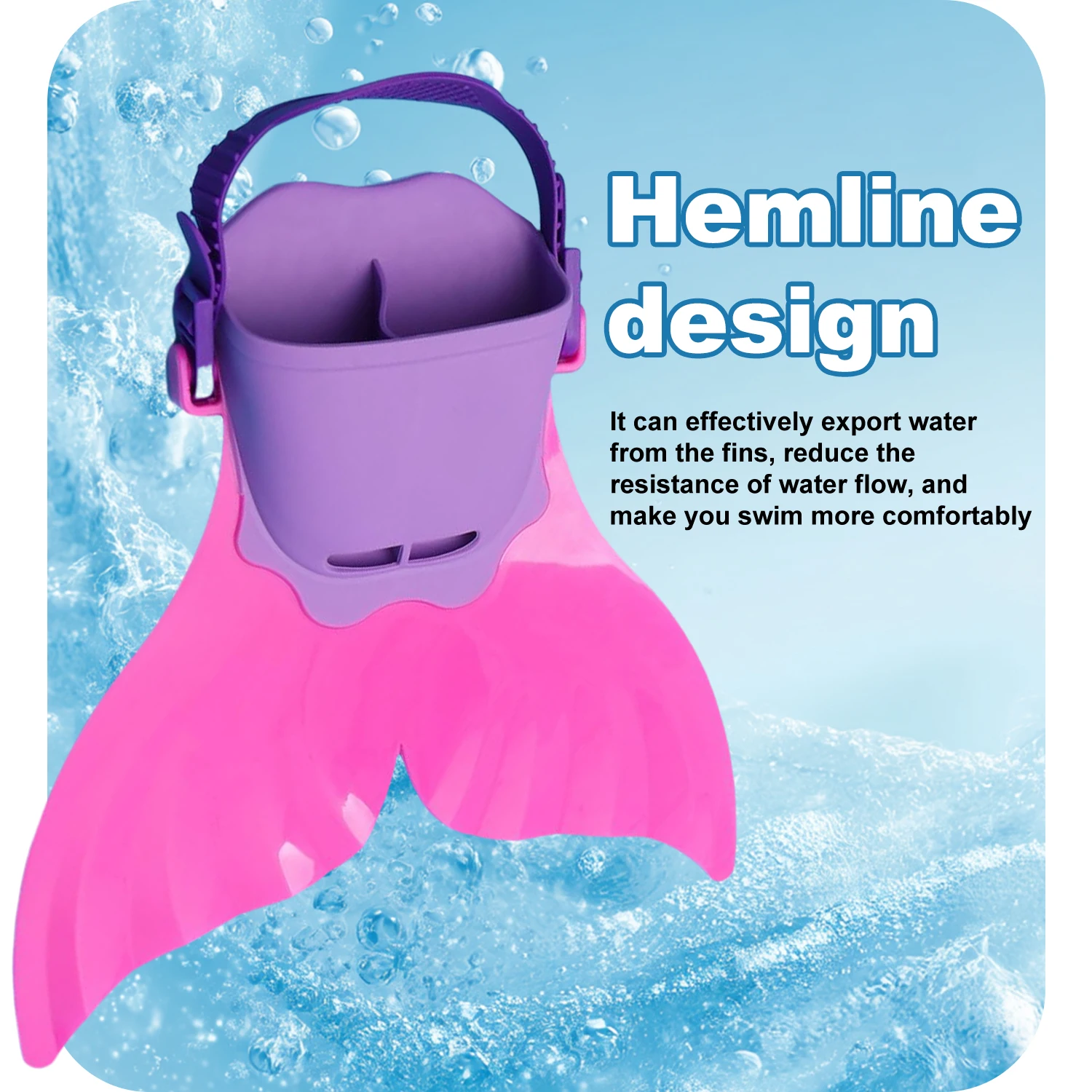 زعانف سيليكون حورية البحر قابلة للتعديل للتدريب على السباحة والشاطئ، زعانف صلبة ناعمة للجسم مع 3 مقابض مضادة للانزلاق، معدات تنكرية للصور للأطفال