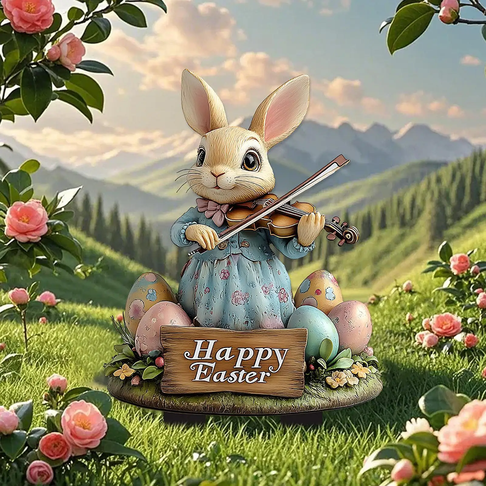 Estaca de coelhinho da páscoa, acrílico, quintal, gramado, estaca decorativa de jardim para calçada, porta frontal, varanda externa, decoração de quintal