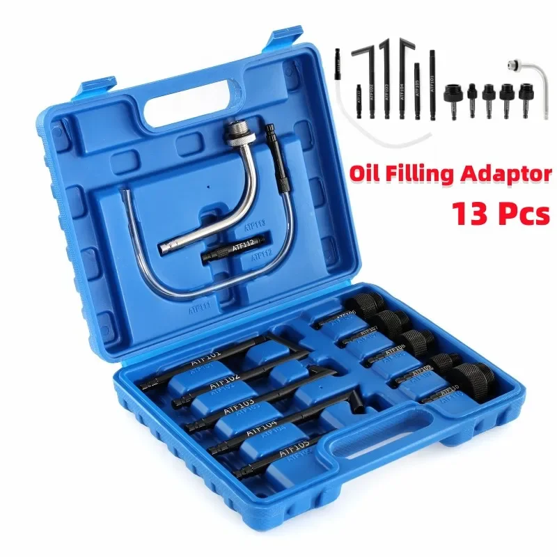 13Pcs Oil Filling Adaptor CVT ATF Transmission Service Adapter Manual Brake Oil Change Tool Connector Set With Blue Toolbox