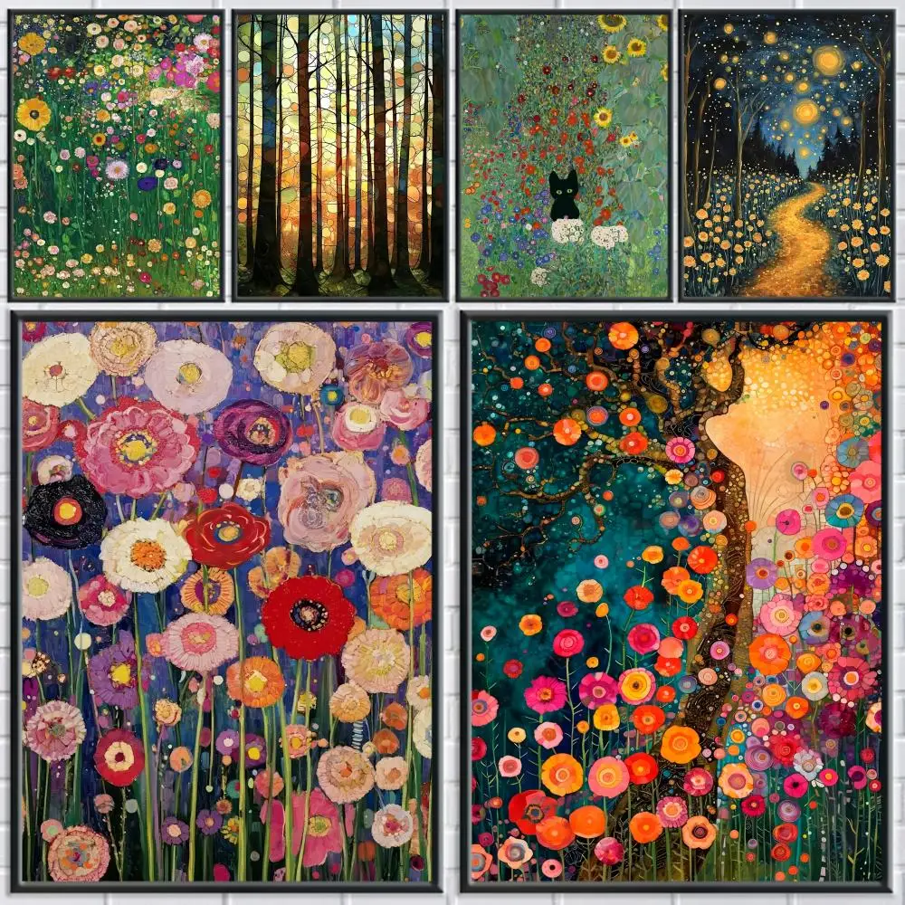 G-Gustav Klimt Starry Night Painting Calligraphy Canvas Poster Room Home Wall Decoration Painting Art  Spaces Anti-wrinkle
