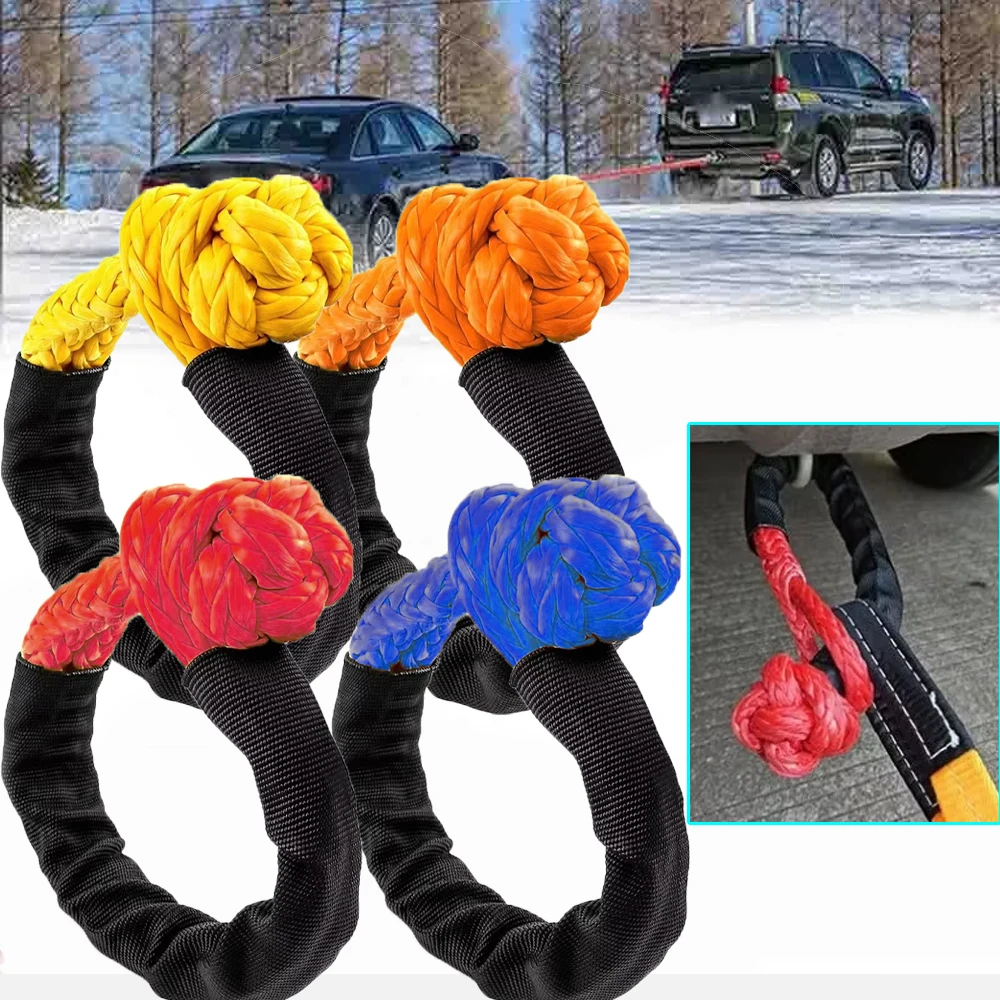 Soft Shackle Tow Strap Synthetic 41000lbs Break Strength Heavy Duty Tow Shackle Strap w/Protective Sleeve 4x4 Offroad Accessorie