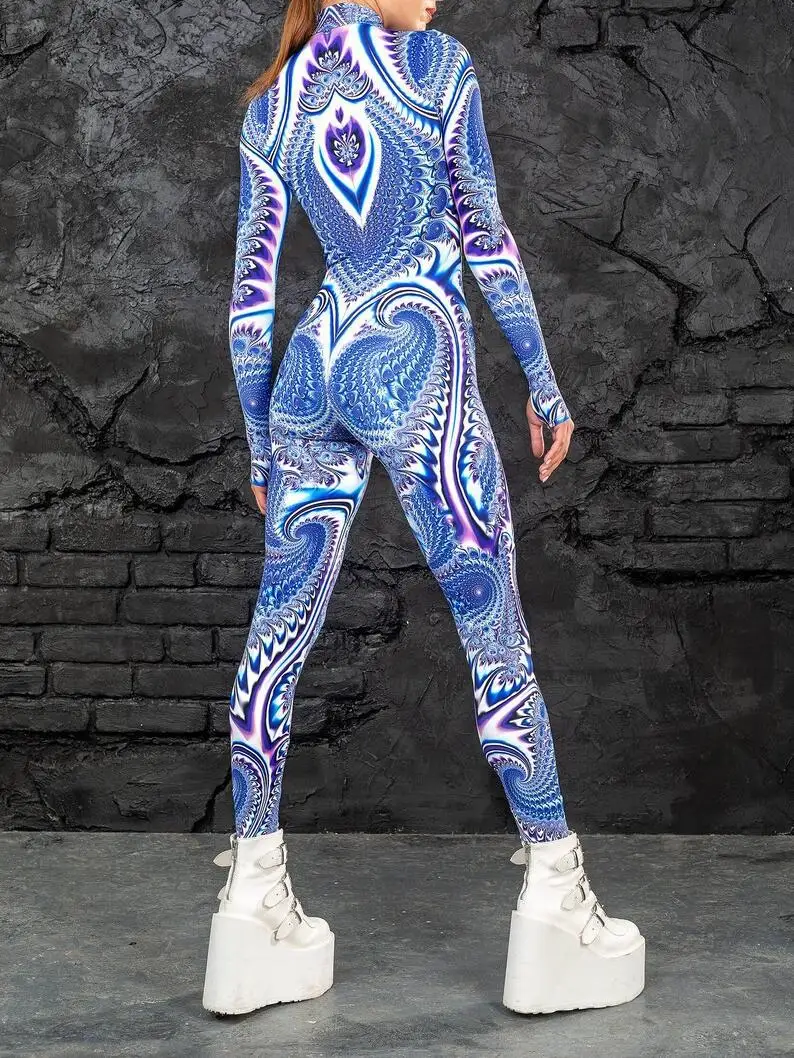 Bunter 3D-Druck Damen Party Cyberpunk Regenbogen Jumpsuit Onesie Halloween Cosplay Kostüm Elastischer Bodysuit Romper – Detail 22
