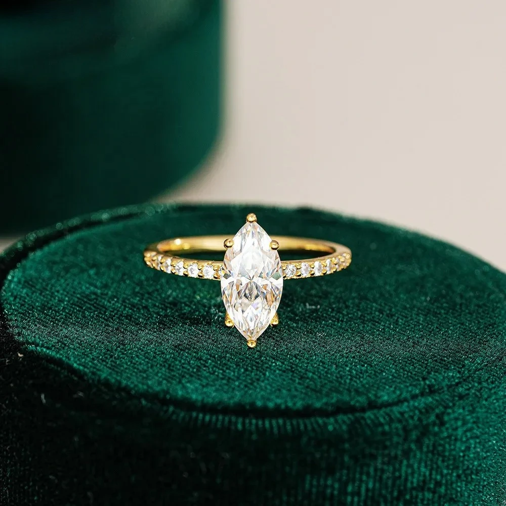 KyanGem Unique Eye-catching Marquise-Cut 2ct/3ct Moissanite Ring Classic Minimalist 18K Gold Ring Engagement Fine Jewelry Gifts
