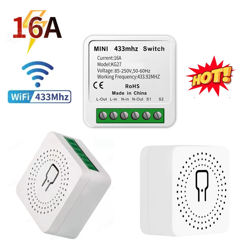 مفاتيح إضاءة صغيرة لاسلكية للتحكم عن بعد ، مفتاح ذكي DIY ، مستقبل ترحيل ، وحدة أتمتة للمنزل ، مصباح LED ، RF433 ميجا هرتز ، 16A