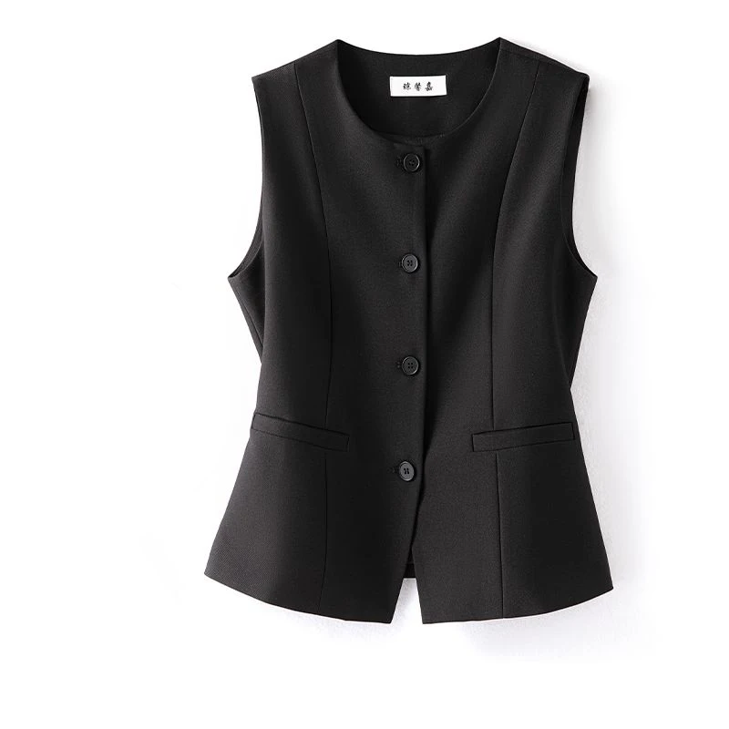 Women\'s Vest in Suit, Vest, Spring and Autumn 2024 New Style, Layered Shoulder, Round Neck, Short Waist Small Vest