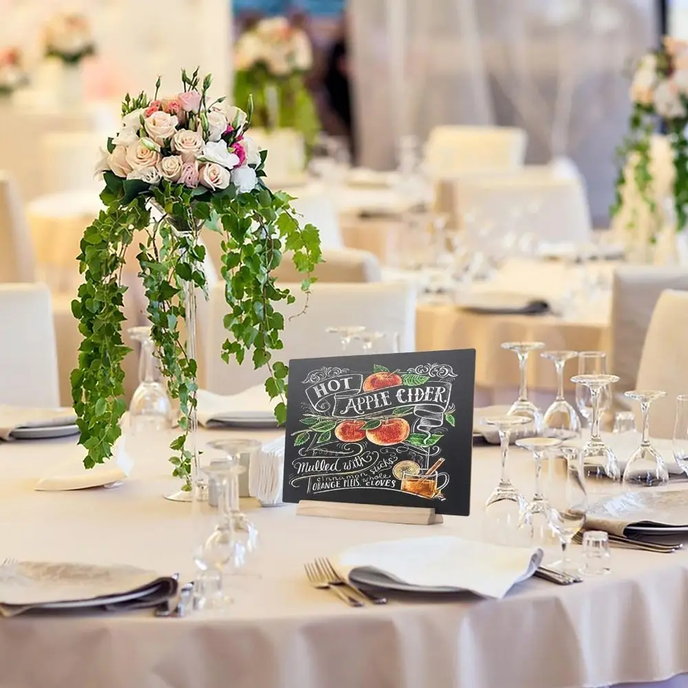 4Pc Tabletop Chalkboard Sign with Base Stand Menu Chalk Board Sign Store Food Signs, Message Boards for Party Wedding Restaurant