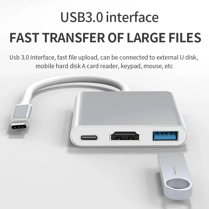 3 in 1 USB C Hub Male To Female – 4K HDMI USB 3.1 Type C To USB 3.0 Charging Adapter for MacBook Air/Pro IPad Samsung Dell XPS