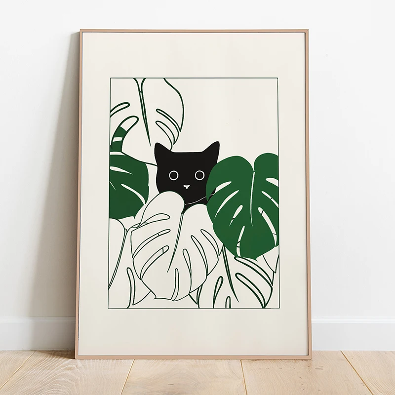 Japanese Retro Sleepy Kitties Canvas Prints Poster Japandi Cute Cat Animal Illustration Art Prints Kitchen Home Decor Art Poster
