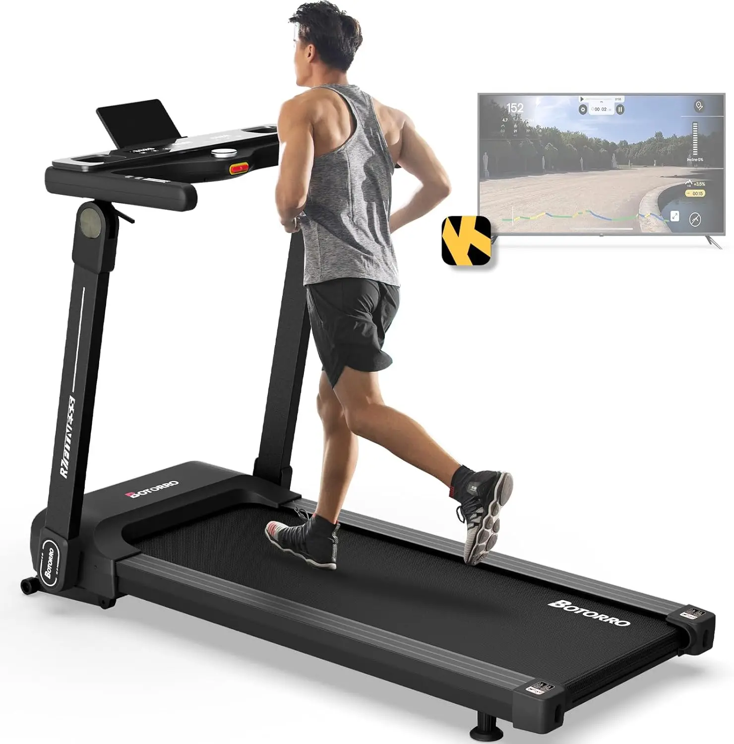 Foldable Treadmill, Wide Shock Absorption Deck for Walking or Running, 300 LBS Weight Capacity, Bluetooth