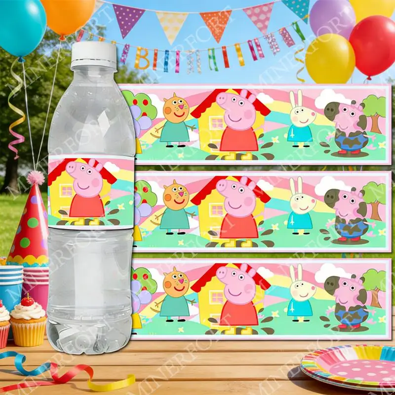 Pegatinas Impermeables para Botellas de Hasbro Peppa Pig, Decoración de Dibujos Animados para Baby Shower, Calcomanías para Botellas de Agua y Vasos, Decoración para Fiestas Infantiles