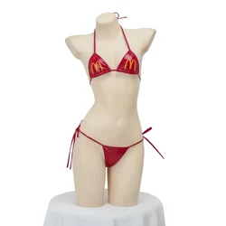 Sexy Patent Leather Women's Swimsuit Bikinis Set M Printed Three-point Strap Underwear Anime Sexy Bikini Hombre Lingerie Cosplay