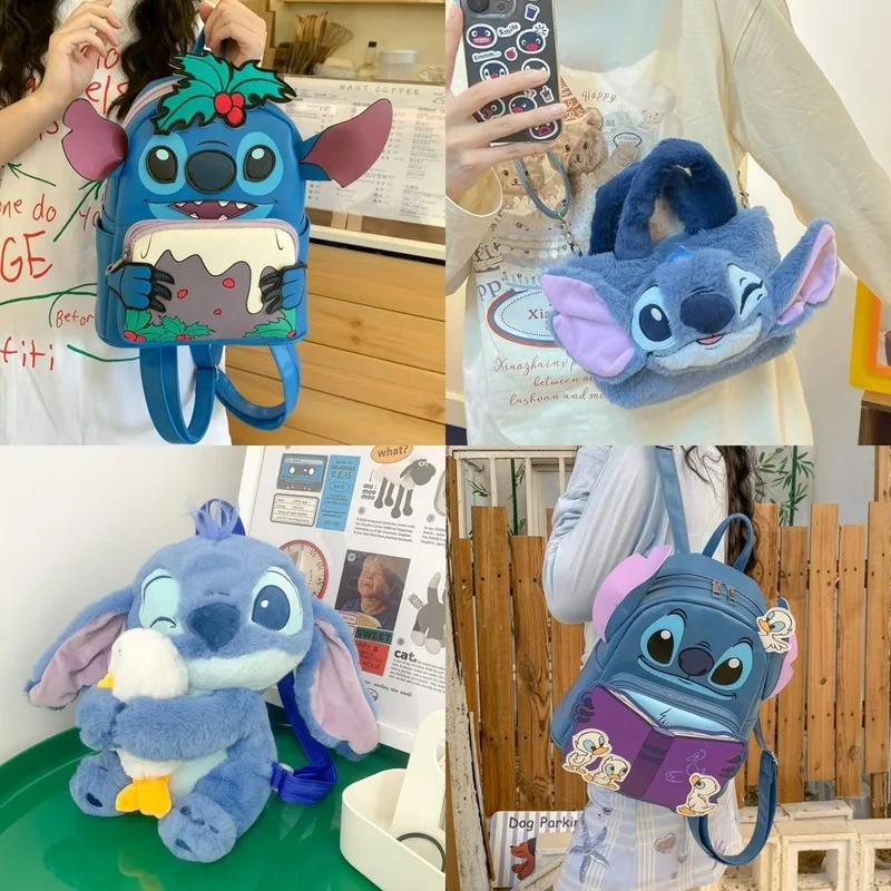 

Милый мультяшный рюкзак Stitch из плюша и ПУ, большой вместимости, синий, для девочек, студенток, для повседневного использования, школы, путешествий, на каждый день