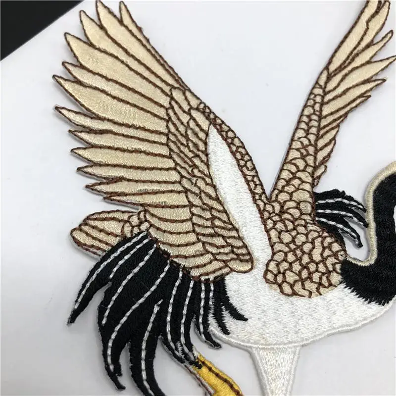 2pcs/set Crane Embroidery Cloth Stickers Adhesive Patch Stickers Clothes Accessories Stickers