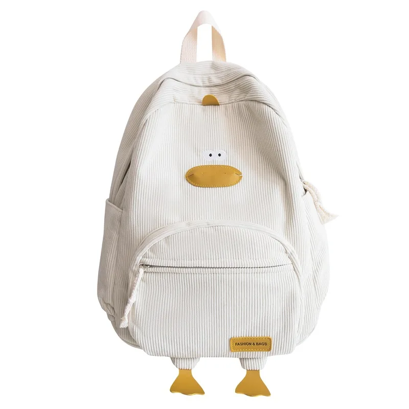 Teen Girls Schoolbag Cartoon Duck Cute Backpack Casual Corduroy School Backpack for College Students Shoulders Laptop Backpacks