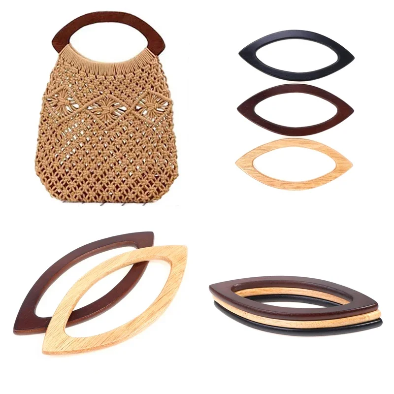 1PC Single Piece Spliced Oak D Shaped Handles, Solid Wood Replacement Handles for Crochet & Woven Beach Bags