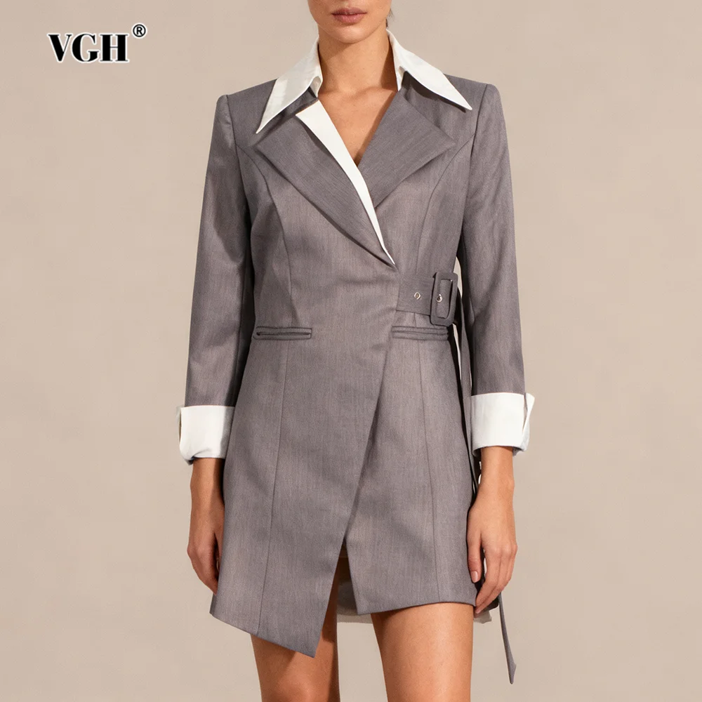 

VGH Поддельный комплект из двух предметов Блейзер для женщин с двойным воротником и длинными рукавами в стиле пэчворк на шнуровке Модные дизайнерские куртки Женская одежда