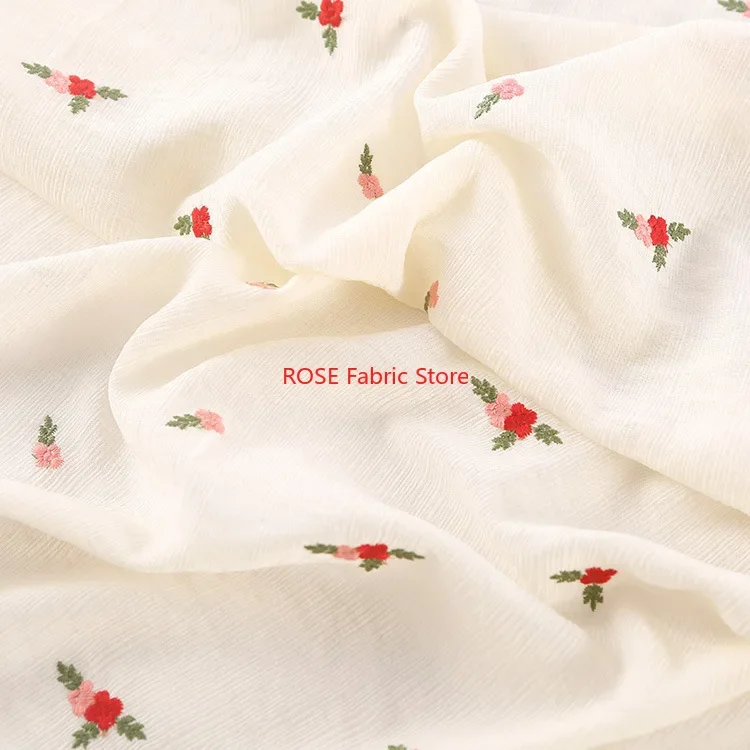 Flower Wrinkled Embroidered Pure Cotton Fabric For dress, skirt, tops, tabletop, pillowcase, headbands, doll clothes sewing