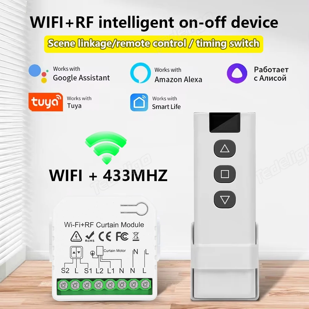 

Tuya WiFi Smart Curtain Switch Roller Blinds Shutter Module with 433MHz RF Remote Control Works with Alexa Google Home Assistant