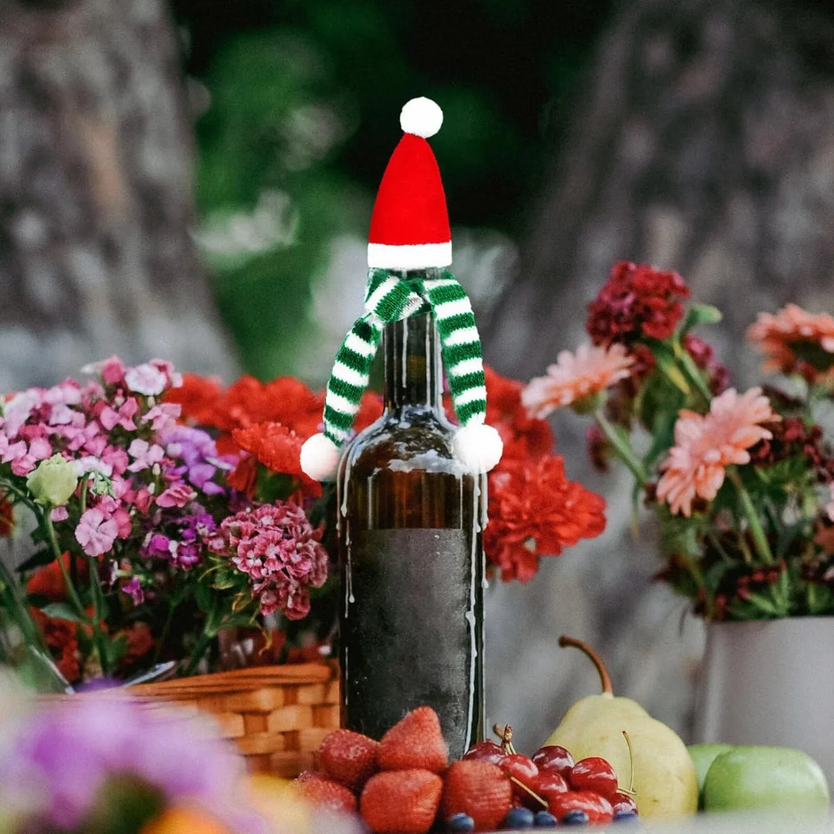 Mini Christmas Hats and Scarves Red Green Knit Yarn Pom Pom Ornaments Holiday Party Favors Tree Hanging Decor Accessories