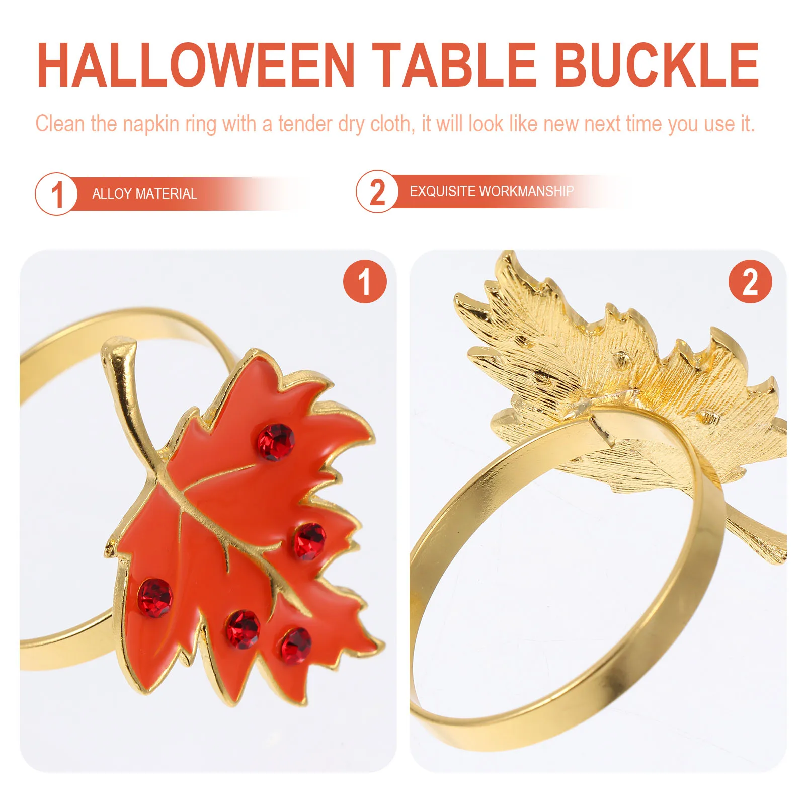 

6 Pcs Napkin Ring Buckle Fall Decor Halloween Themed Leaves Rings Decorative Napkinsring Alloy Maple Leaf Shape Table