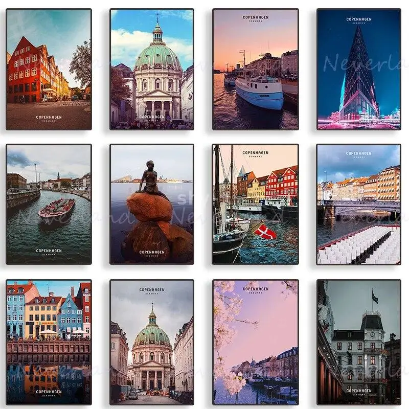 Копенгагенская городская пейзаж печать на холсте в скандинавском стиле настенное искусство для домашнего декора